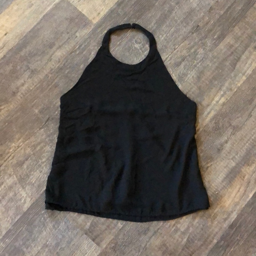 Aqua- Black halter top with button closure